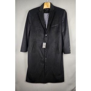 Arthur Black Coat Mens 52L Black Wool Cashmere Blend Topcoat Quilted Lined Long